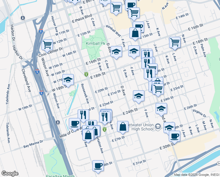 map of restaurants, bars, coffee shops, grocery stores, and more near 2031 B Avenue in National City