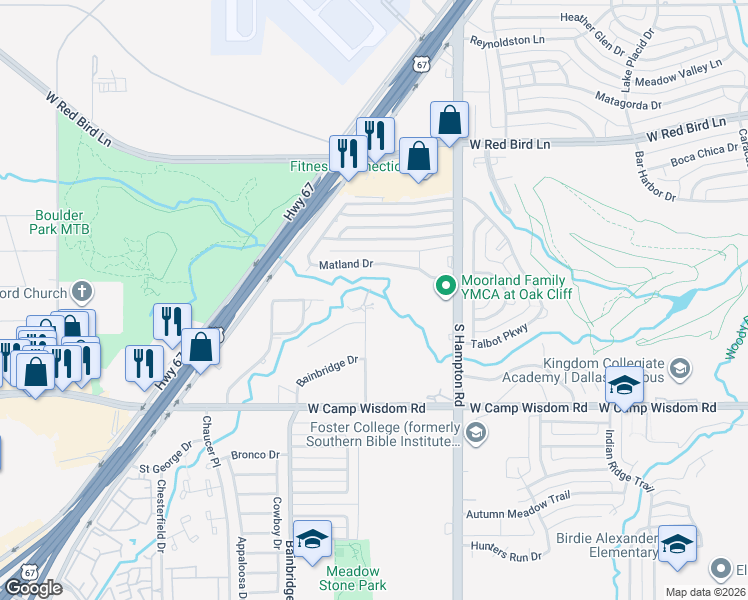 map of restaurants, bars, coffee shops, grocery stores, and more near 6714 Cliffwood Drive in Dallas