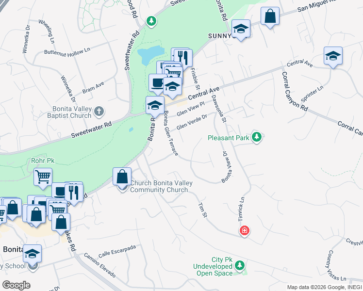 map of restaurants, bars, coffee shops, grocery stores, and more near 3738 Glen Verde Court in Bonita