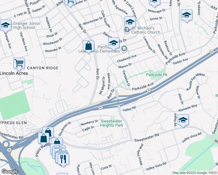 map of restaurants, bars, coffee shops, grocery stores, and more near 3131 Marmil Avenue in San Diego