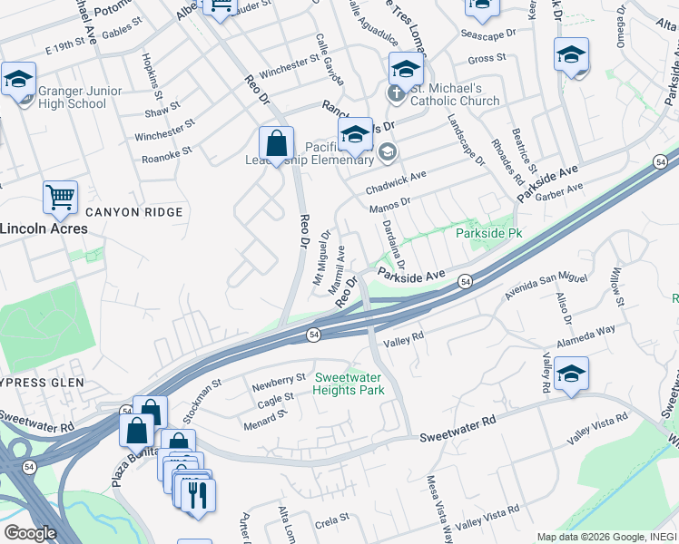 map of restaurants, bars, coffee shops, grocery stores, and more near 3131 Marmil Avenue in San Diego