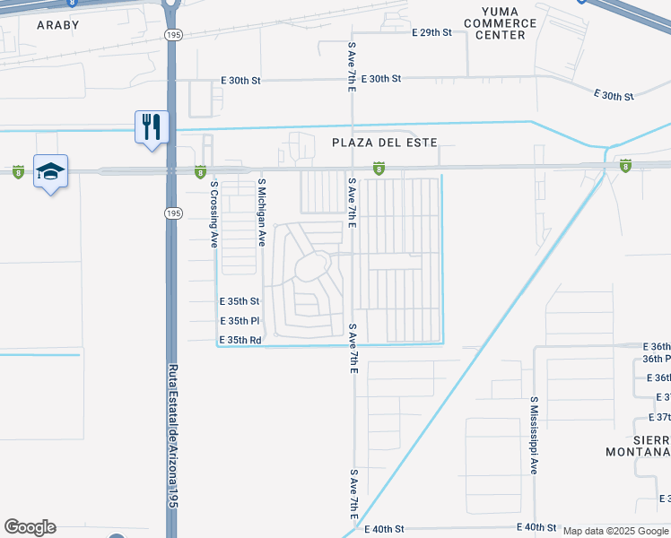 map of restaurants, bars, coffee shops, grocery stores, and more near 3400 South Avenue 7th East in Yuma