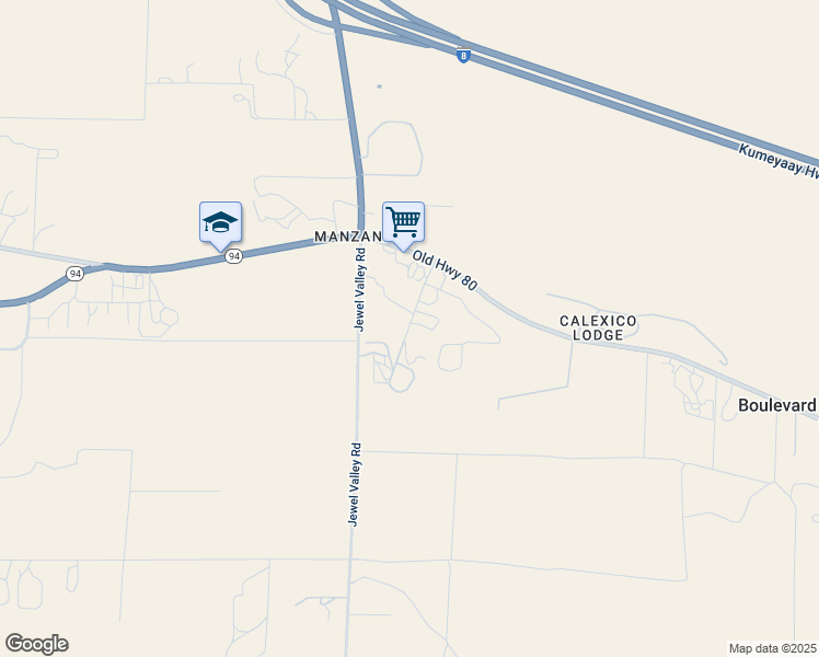map of restaurants, bars, coffee shops, grocery stores, and more near 2123 Manzanita Lane in Boulevard
