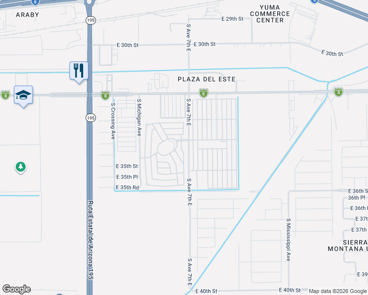 map of restaurants, bars, coffee shops, grocery stores, and more near S Ave 7 E in Yuma