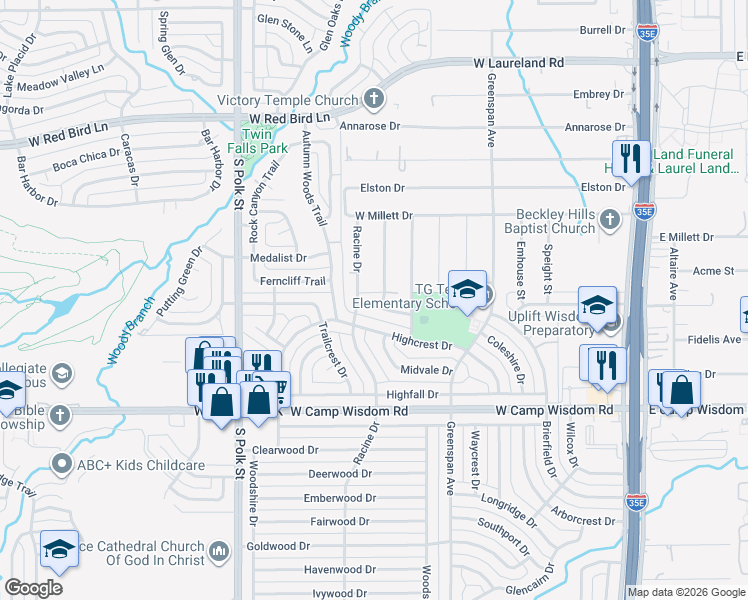 map of restaurants, bars, coffee shops, grocery stores, and more near 6625 Coleshire Drive in Dallas