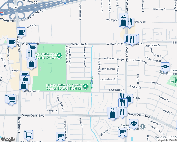 map of restaurants, bars, coffee shops, grocery stores, and more near 905 Thistleridge Court in Arlington