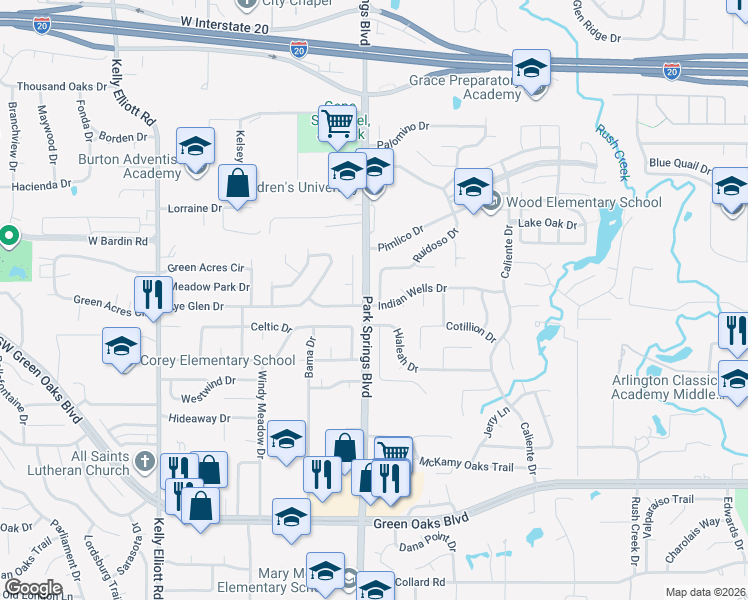 map of restaurants, bars, coffee shops, grocery stores, and more near 3801 Coronet Lane in Arlington