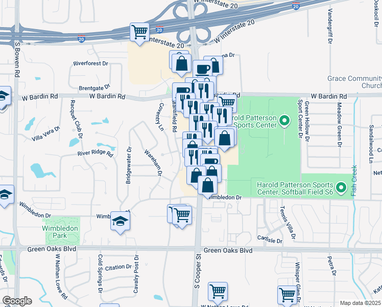 map of restaurants, bars, coffee shops, grocery stores, and more near North in Arlington