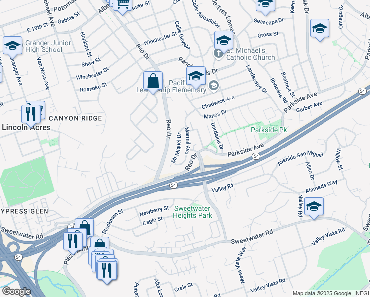 map of restaurants, bars, coffee shops, grocery stores, and more near 3045 Marmil Avenue in San Diego