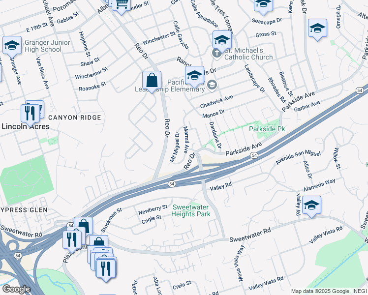 map of restaurants, bars, coffee shops, grocery stores, and more near 3045 Marmil Avenue in San Diego