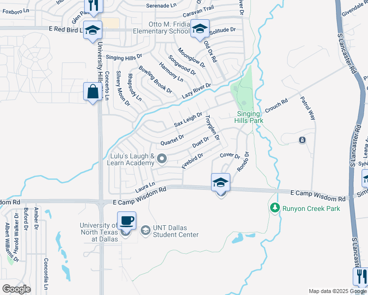 map of restaurants, bars, coffee shops, grocery stores, and more near 1516 Quartet Drive in Dallas