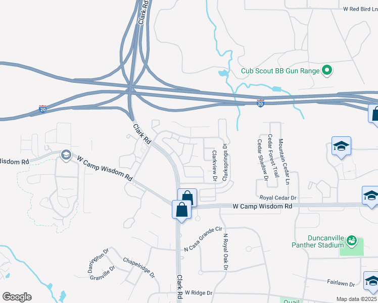 map of restaurants, bars, coffee shops, grocery stores, and more near 6900 Clarkridge Drive in Dallas