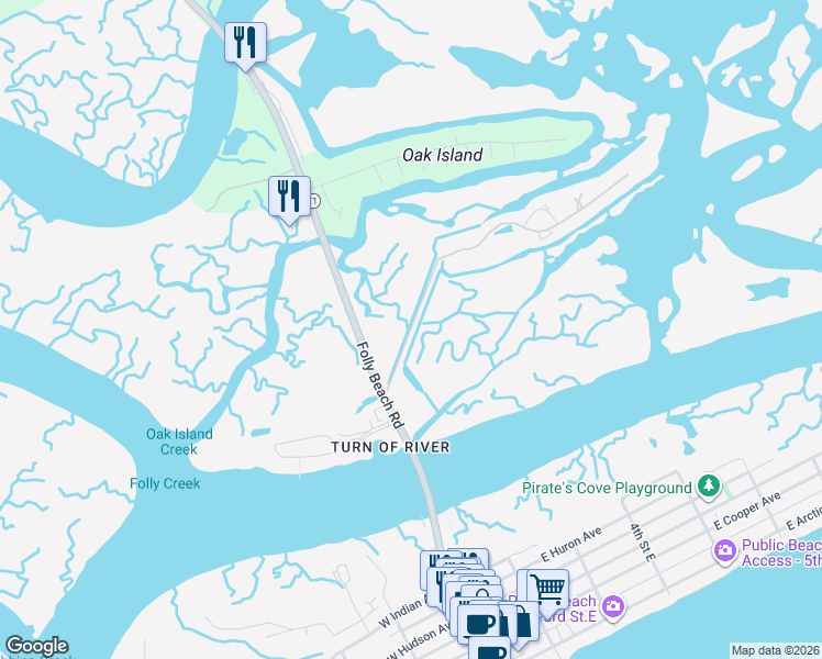 map of restaurants, bars, coffee shops, grocery stores, and more near 228 Little Oak Island Drive in Charleston