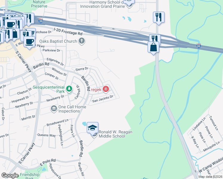 map of restaurants, bars, coffee shops, grocery stores, and more near 4531 Fargo Drive in Grand Prairie