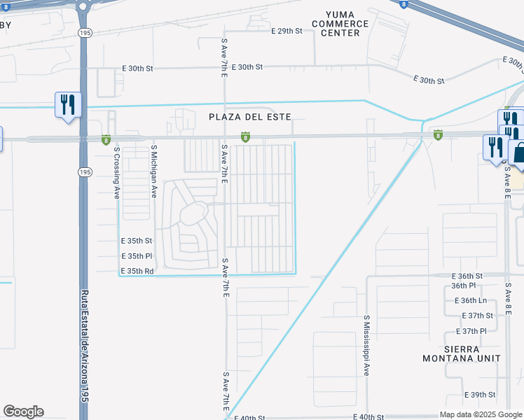 map of restaurants, bars, coffee shops, grocery stores, and more near 7201 East 32nd Street in Yuma
