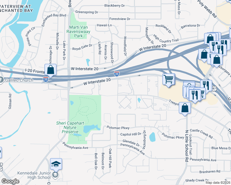 map of restaurants, bars, coffee shops, grocery stores, and more near 4904 Torrey Lane in Arlington