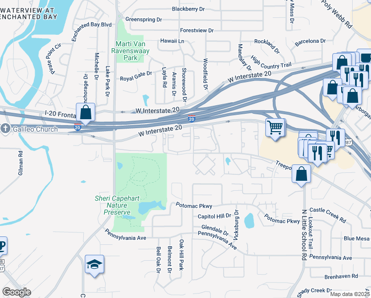 map of restaurants, bars, coffee shops, grocery stores, and more near 4904 Torrey Lane in Arlington