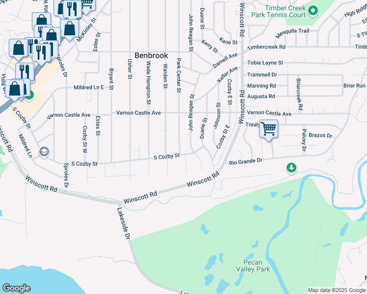 map of restaurants, bars, coffee shops, grocery stores, and more near 1217 Park Center Street in Benbrook