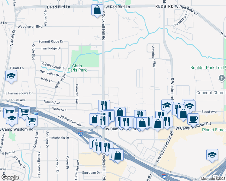 map of restaurants, bars, coffee shops, grocery stores, and more near 6800 South Cockrell Hill Road in Dallas