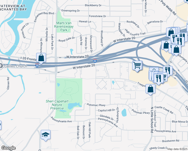 map of restaurants, bars, coffee shops, grocery stores, and more near 4904 Torrey Lane in Arlington