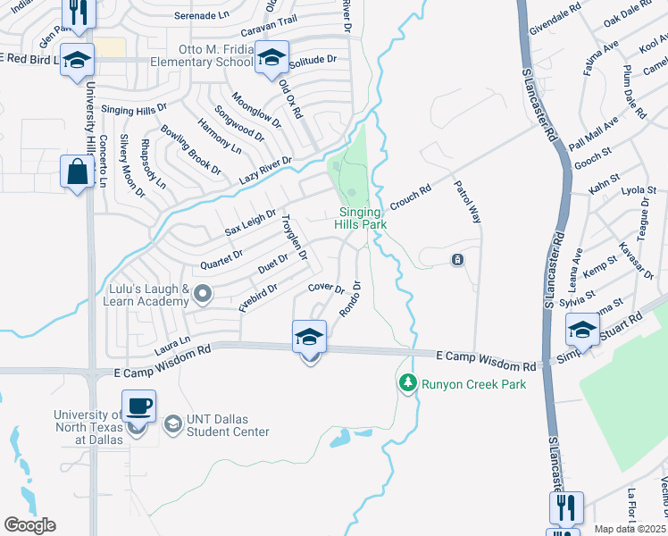 map of restaurants, bars, coffee shops, grocery stores, and more near 6819 Old Ox Road in Dallas