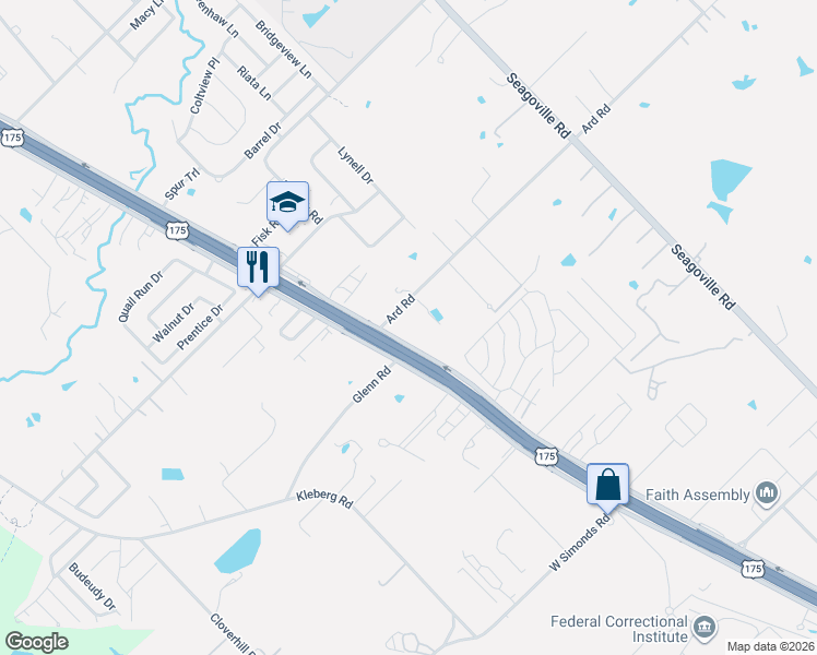map of restaurants, bars, coffee shops, grocery stores, and more near 202 Ard Road in Seagoville