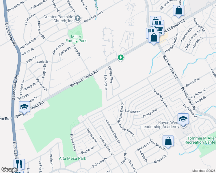 map of restaurants, bars, coffee shops, grocery stores, and more near 6214 Balcony Lane in Dallas