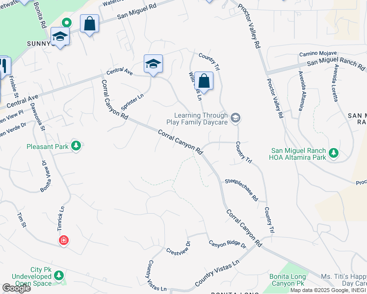 map of restaurants, bars, coffee shops, grocery stores, and more near 3925 Corral Canyon Road in Bonita