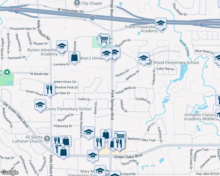 map of restaurants, bars, coffee shops, grocery stores, and more near 4815 Sugar Tree Court in Arlington