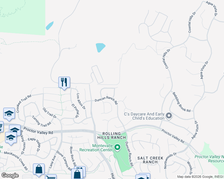 map of restaurants, bars, coffee shops, grocery stores, and more near 2768 Valley Creek Drive in Chula Vista