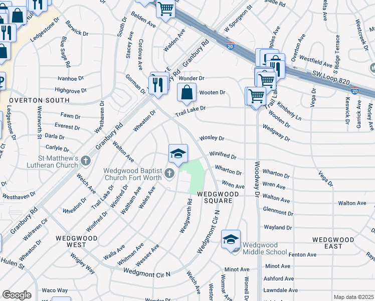map of restaurants, bars, coffee shops, grocery stores, and more near 5437 Whitman Avenue in Fort Worth