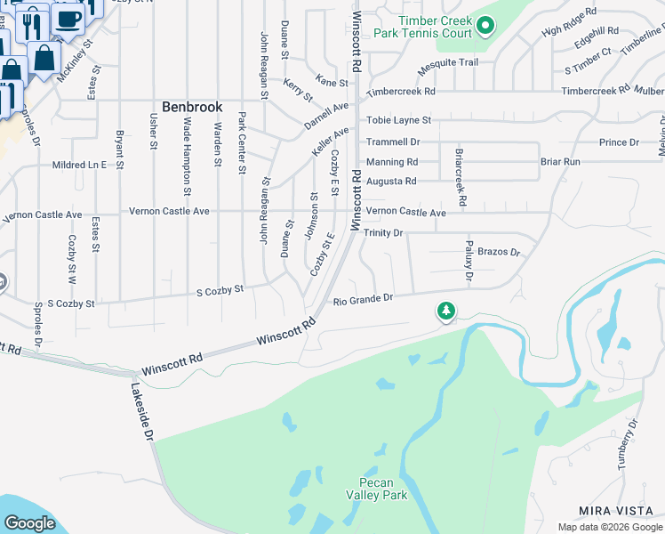 map of restaurants, bars, coffee shops, grocery stores, and more near 1216 Winscott Road in Benbrook
