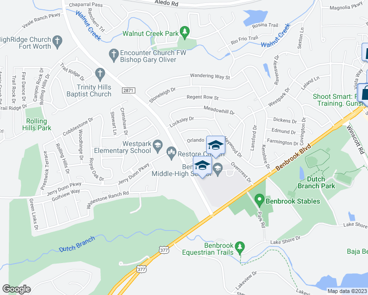 map of restaurants, bars, coffee shops, grocery stores, and more near 221 Pebblestone Drive in Benbrook