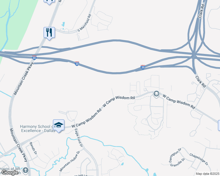 map of restaurants, bars, coffee shops, grocery stores, and more near 13 Mountain Trail in Grand Prairie