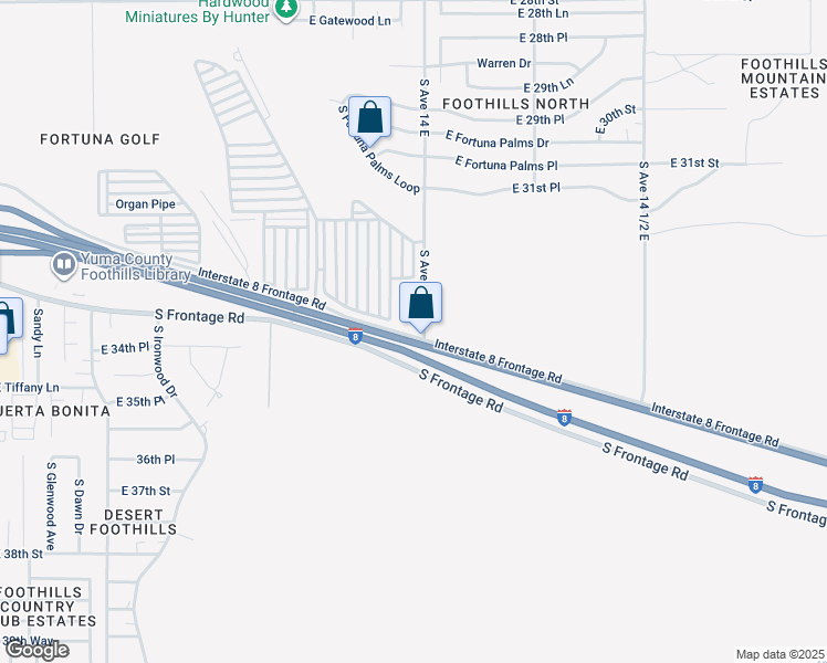 map of restaurants, bars, coffee shops, grocery stores, and more near 10890-10998 S Ave 14 E in Yuma