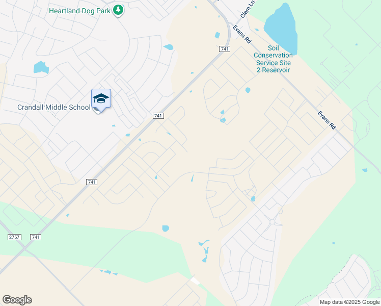 map of restaurants, bars, coffee shops, grocery stores, and more near 2708 Bronte Boulevard in Crandall