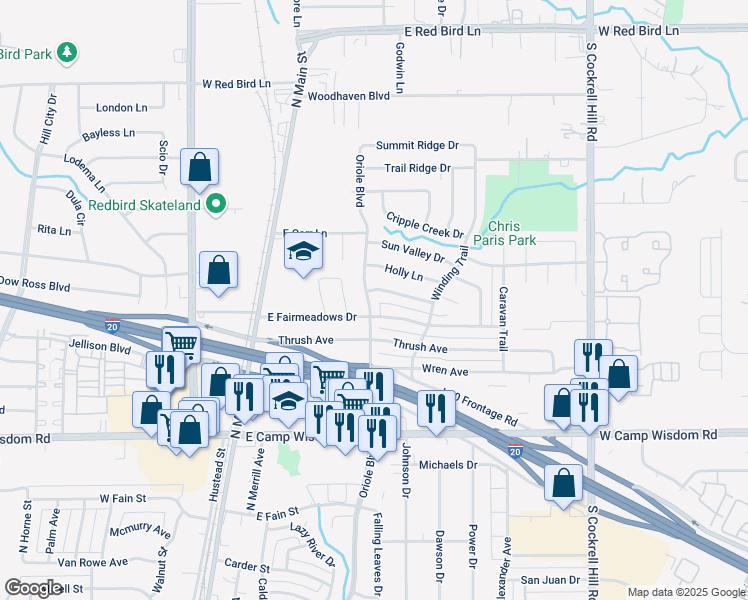 map of restaurants, bars, coffee shops, grocery stores, and more near 510 Golden Meadow Lane in Duncanville