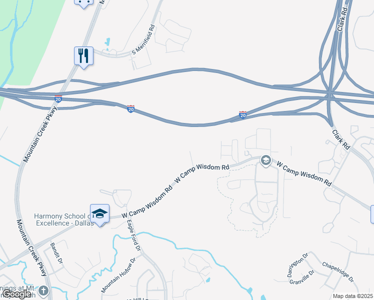 map of restaurants, bars, coffee shops, grocery stores, and more near 13 Mountain Trail in Grand Prairie