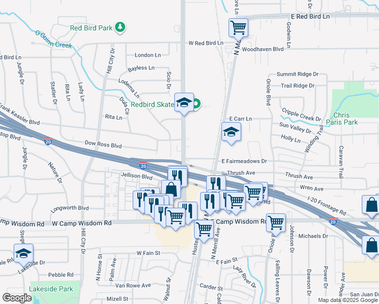map of restaurants, bars, coffee shops, grocery stores, and more near 1010 North Duncanville Road in Duncanville