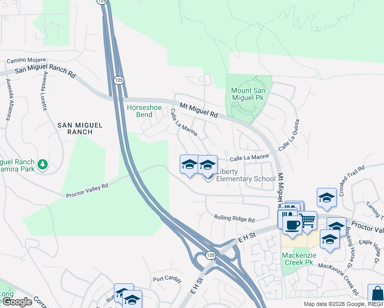 map of restaurants, bars, coffee shops, grocery stores, and more near 363 Circulo Coronado in Chula Vista
