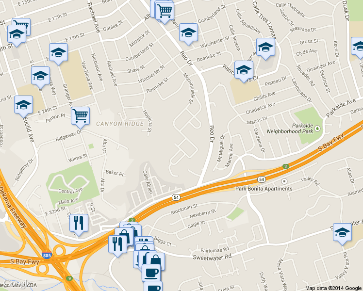 map of restaurants, bars, coffee shops, grocery stores, and more near 5783 Sedgewick Street in San Diego