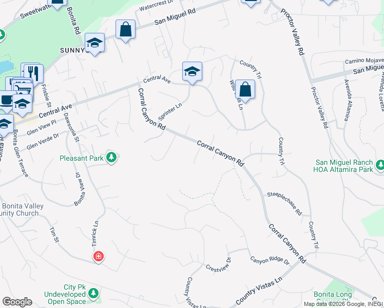 map of restaurants, bars, coffee shops, grocery stores, and more near 5627 Loping Lane in Bonita