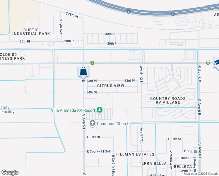 map of restaurants, bars, coffee shops, grocery stores, and more near 5219 33rd Lane in Yuma