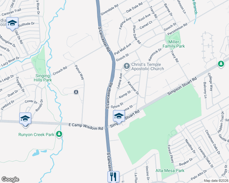 map of restaurants, bars, coffee shops, grocery stores, and more near 6430 South Lancaster Road in Dallas