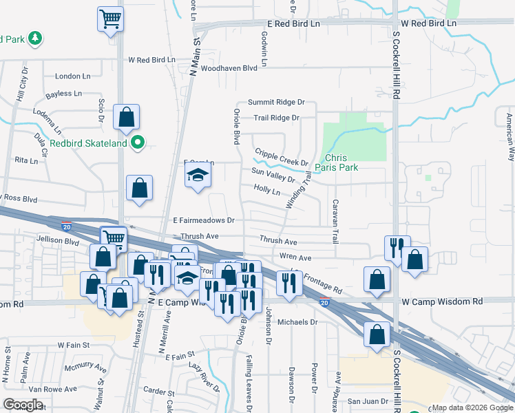 map of restaurants, bars, coffee shops, grocery stores, and more near 510 Golden Meadow Lane in Duncanville