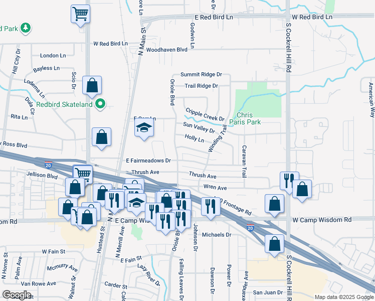 map of restaurants, bars, coffee shops, grocery stores, and more near 510 Golden Meadow Lane in Duncanville