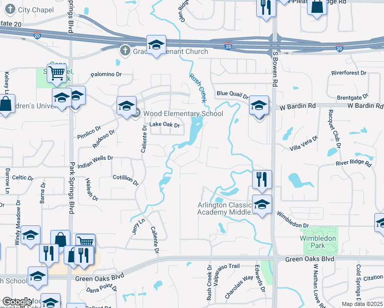 map of restaurants, bars, coffee shops, grocery stores, and more near 3002 Clear Lake Court in Arlington