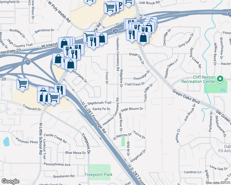 map of restaurants, bars, coffee shops, grocery stores, and more near 4906 Sagebrush Court in Arlington