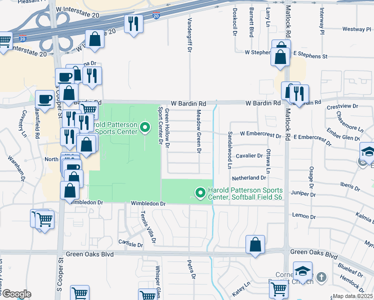 map of restaurants, bars, coffee shops, grocery stores, and more near 923 Flagstone Drive in Arlington