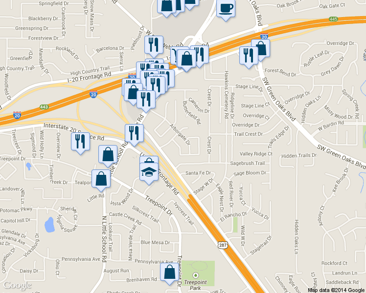 map of restaurants, bars, coffee shops, grocery stores, and more near 4911 Canberra Ln in Arlington